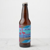 Étiquette Pour Bouteilles De Bière Mariage Flamingle Bird Beach à Dusk (Devant)
