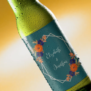 Étiquette Pour Bouteilles De Bière Mariage Floral Automnal Rustique Orange Bleu Marin