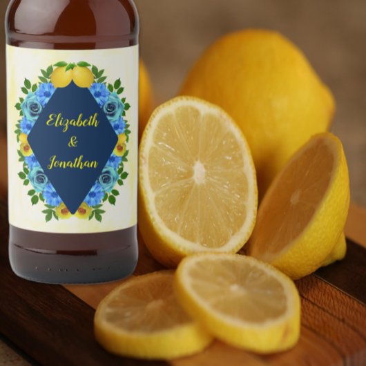 Étiquette Pour Bouteilles De Bière Mariage floral citron soleil