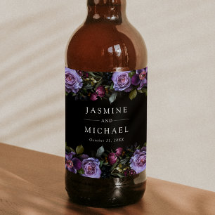 Étiquette Pour Bouteilles De Bière Mariage Floral Gothique Violet Capricieux