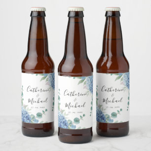 Étiquette Pour Bouteilles De Bière Mariage Floral Hydrangea Bleue