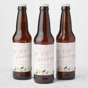 Étiquette Pour Bouteilles De Bière Mariage Floral Rose Rustique Sip Sip Hourra