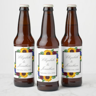 Étiquette Pour Bouteilles De Bière Mariage floral Rose Tournesol