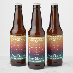 Étiquette Pour Bouteilles De Bière Mariage inspiré par Gradient Sunset Papel Picado