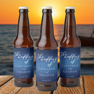 Étiquette Pour Bouteilles De Bière Mariage moderne Bleu Soirée Mini personnalisable