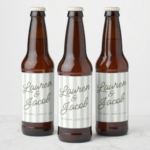 Étiquette Pour Bouteilles De Bière Mariage Moderne Minimaliste Bandes Vertes