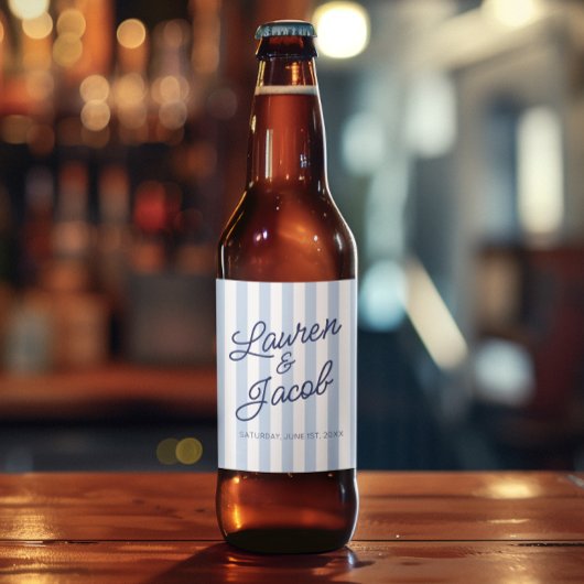Étiquette Pour Bouteilles De Bière Mariage Moderne Minimaliste Rayures Bleues