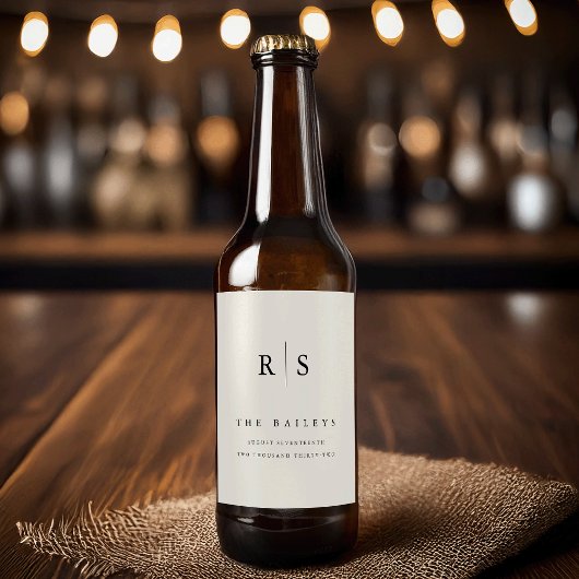 Étiquette Pour Bouteilles De Bière Mariage Monogramme noir & écrin classique
