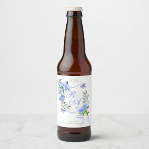 Étiquette Pour Bouteilles De Bière Mariage Monogramme Ruban Bleu
