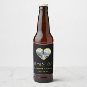 Étiquette Pour Bouteilles De Bière Mariage personnalisé pois dorés et noirs