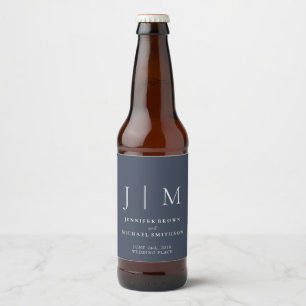 Étiquette Pour Bouteilles De Bière Mariage Simple Minimaliste Bleu Marine et Blanc po