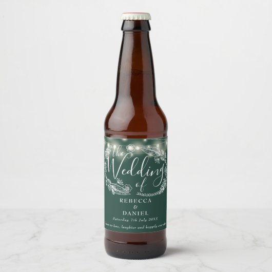 Étiquette Pour Bouteilles De Bière Mariage vert émeraude floral (Devant)