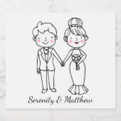 Étiquette Pour Bouteilles De Bière Mariée Groom Cartoon Mariage Blanc Noir Fantaisie (Étiquettes simples)