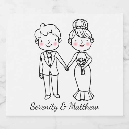 Étiquette Pour Bouteilles De Bière Mariée Groom Cartoon Mariage Blanc Noir Fantaisie (Étiquettes simples)