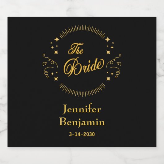 Étiquette Pour Bouteilles De Bière Mariée Or Noir Mariage Élégant Classique (Étiquettes simples)