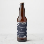 Étiquette Pour Bouteilles De Bière Marine Blue Snowflakes Mariage d'hiver (Devant)