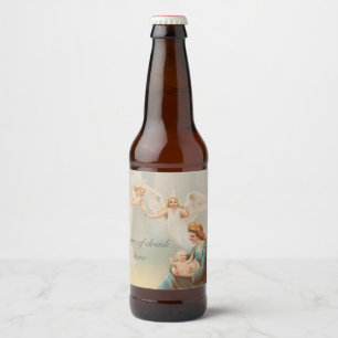 Étiquette Pour Bouteilles De Bière Mary vintage colorée avec le bébé Jésus