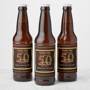 Étiquette Pour Bouteilles De Bière Masculine Double Gold Frame 50e anniversaire  