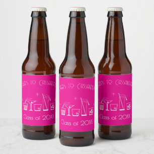 Étiquette Pour Bouteilles De Bière Menu du bar rose pour la fête de fin d'études avec