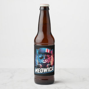 Étiquette Pour Bouteilles De Bière Meowica 4 juillet Chat Drapeau Américain Amérique