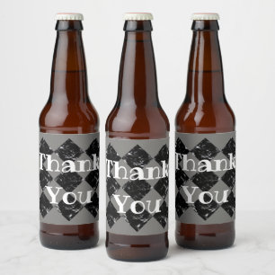 Étiquette Pour Bouteilles De Bière Merci Elégant noir blanc marbré Diamants