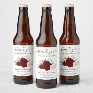 Étiquette Pour Bouteilles De Bière Merci Mariage Rose Boho rouge et rose