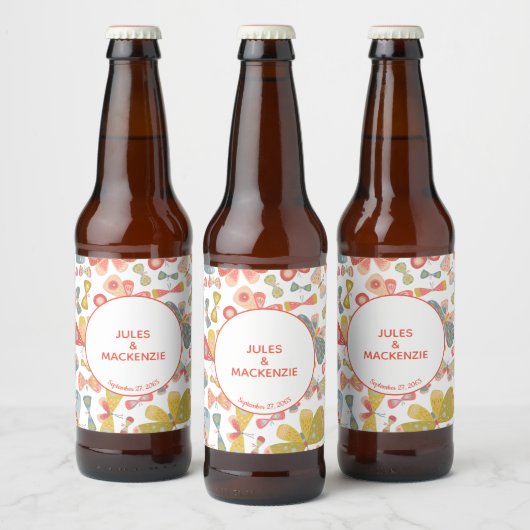 Étiquette Pour Bouteilles De Bière Modern Pastel Graphic Butterfly Pattern (Bouteilles)