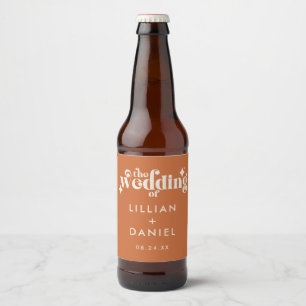 Étiquette Pour Bouteilles De Bière Moderne Retro Orange et Mariage de crème