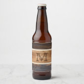 Étiquette Pour Bouteilles De Bière Monogramme à bande de ton en bois rustique (Devant)