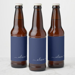 Étiquette Pour Bouteilles De Bière Monogramme moderne bleu marine et blanc