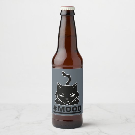 Étiquette Pour Bouteilles De Bière #MOOD Chat | Illustration du logo Black Kitty (Devant)
