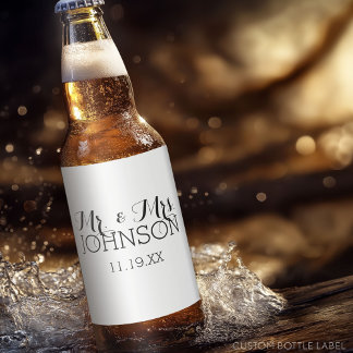 Étiquette Pour Bouteilles De Bière Mr & Mrs Wedding Favor - Minimaliste noir blanc