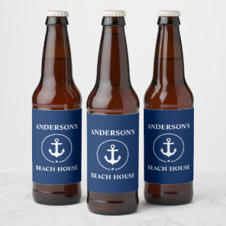 Étiquette Pour Bouteilles De Bière Nautical Beach Nom de la maison Ancre Marine Bleu