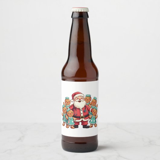 Étiquette Pour Bouteilles De Bière Noël Père Noël Pain d'épices Infirmières (Devant)