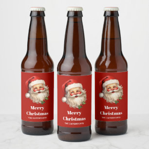 Étiquette Pour Bouteilles De Bière Noël rétro Holly Jolly Santa Claus