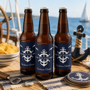 Étiquette Pour Bouteilles De Bière Nom de bateau personnalisé Roue de navire Ancre Na