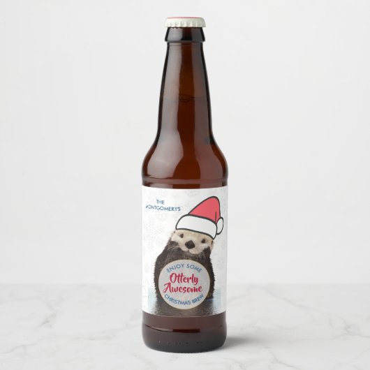 Étiquette Pour Bouteilles De Bière Otter Brew Otter Funny Pun de Noël (Devant)