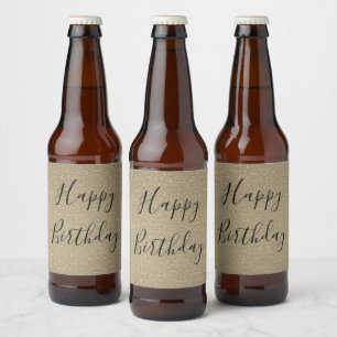 Étiquette Pour Bouteilles De Bière Pailleté Or Noir Doré Joyeux Anniversaire Brillant