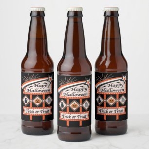 Étiquette Pour Bouteilles De Bière Panneau d'Halloween Vintage rétros - Tricoter ou t