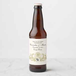 Étiquette Pour Bouteilles De Bière Paons vintage monogramme or faux ivoire BG