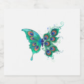 Étiquette Pour Bouteilles De Bière Papillon aux plumes de paon vert (Étiquettes simples)