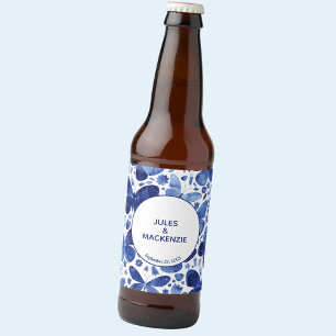 Étiquette Pour Bouteilles De Bière Papillons Aquarelle Indigo Blue