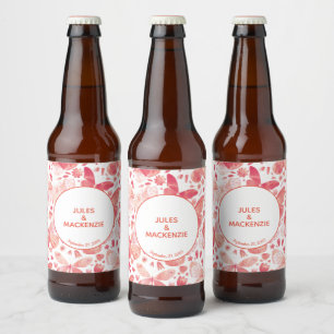 Étiquette Pour Bouteilles De Bière Papillons Moderne Boho Aquarelle Coral rose