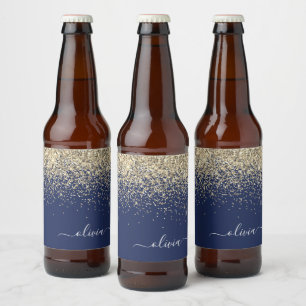 Étiquette Pour Bouteilles De Bière Parties scintillant Bleu de la Marine d'or Script