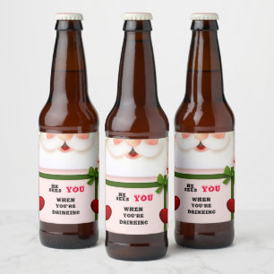 Étiquette Pour Bouteilles De Bière Père Noël drôle il vous voit quand vous buvez