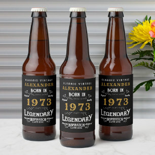 Étiquette Pour Bouteilles De Bière Personnalisé 50e anniversaire Né 1973 Noir Vintage
