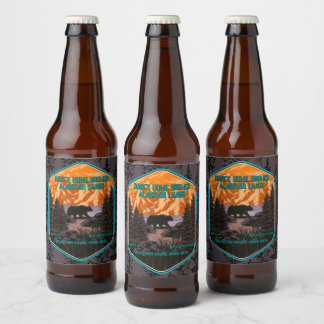 Étiquette Pour Bouteilles De Bière Personnaliser Ours Noir Nature Montagnes Bleu