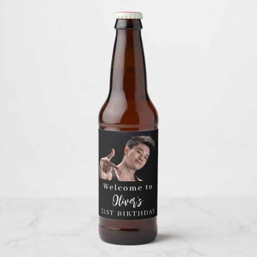 Étiquette Pour Bouteilles De Bière Photo blanche noire bienvenue (Devant)