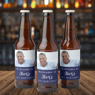 Étiquette Pour Bouteilles De Bière Photo bleue marine bienvenue
