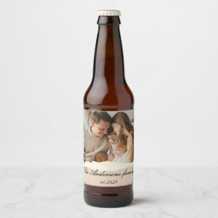 Étiquette Pour Bouteilles De Bière Photo de famille moderne & Nom personnalisé Cadeau
